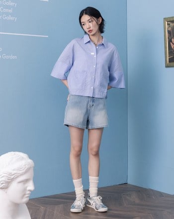 涼感天絲抗皺短袖襯衫附髮圈