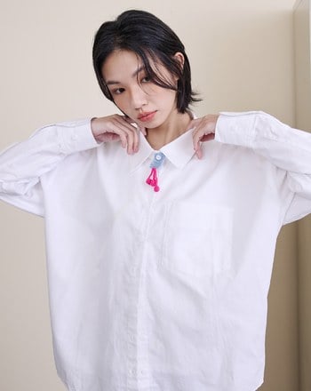 編織釦氣球下襬條紋襯衫(兩色)