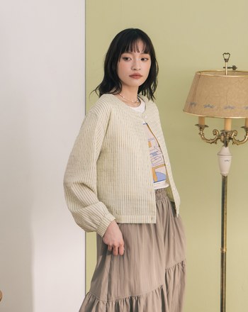 ➤涼感天絲條紋開襟上衣(兩色)