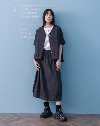 ➤配色鈕扣開襟連袖上衣(兩色)