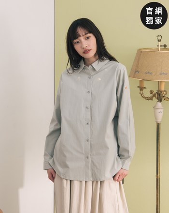 ➤初老運動小人繡花連袖襯衫(兩色)