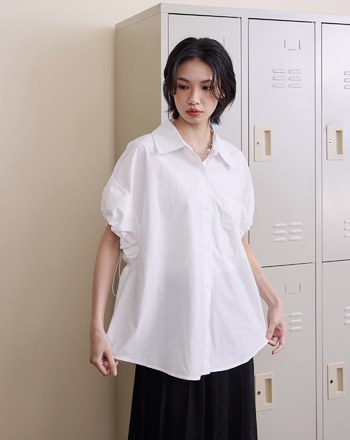 ➤袖口抽繩純棉短袖襯衫(兩色)