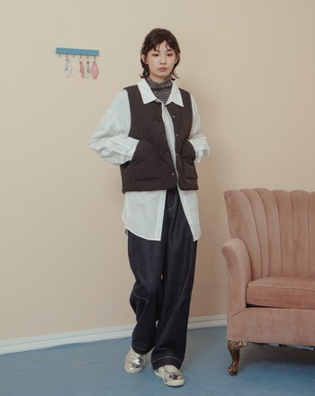 ➤發熱異材質拼接衍縫鋪棉背心(兩色)