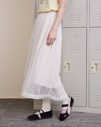 ➤網紗微透感鬆緊百褶裙(兩色)