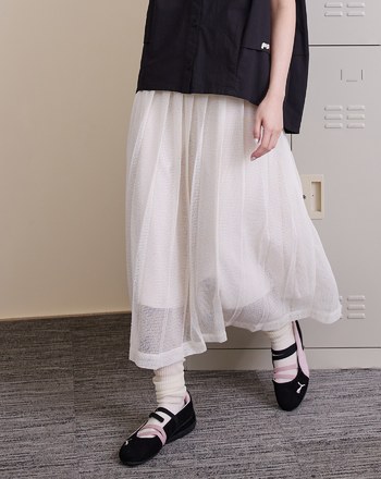 ➤網紗微透感鬆緊百褶裙(兩色)