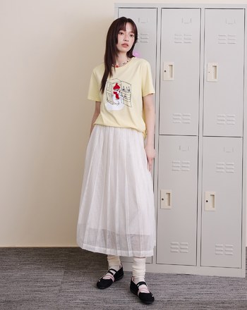 ➤網紗微透感鬆緊百褶裙(兩色)