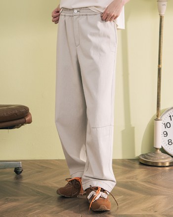 配色造型壓線仿牛仔男友褲(三色)