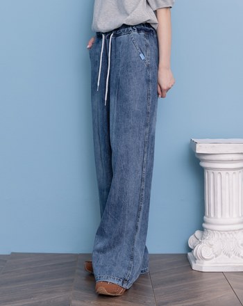 好比例涼感天絲抽繩牛仔寬褲(兩色)