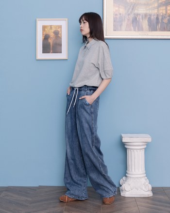 好比例涼感天絲抽繩牛仔寬褲(兩色)