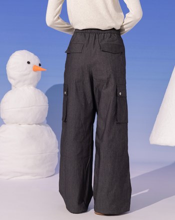 ➤立體工裝風大口袋抽繩寬褲