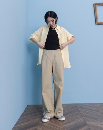 A｜水洗廢土風打褶直筒寬褲(兩色)