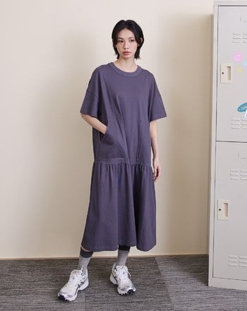 大口袋剪接短袖洋裝(兩色)