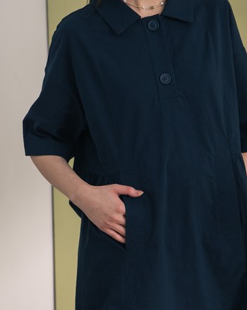 ➤顯瘦抓褶半開襟短袖洋裝(兩色)