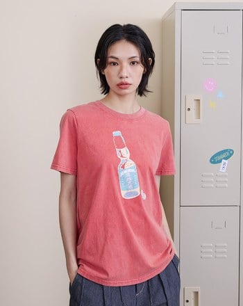 彈珠汽水印花水洗合肩T恤(兩色)