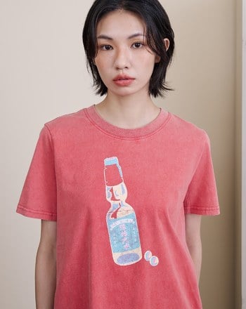 彈珠汽水印花水洗合肩T恤(兩色)