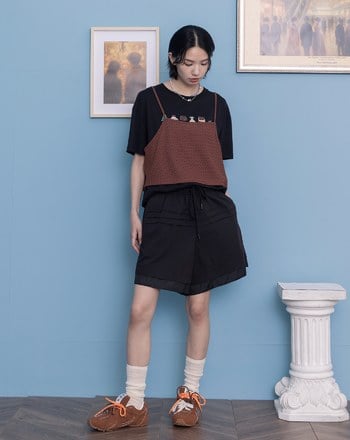 針織背心刺繡火山甜點兩件式T恤(兩色)