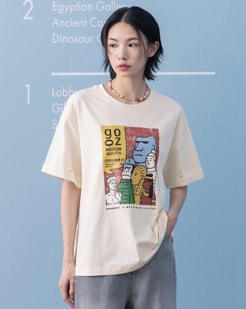gozo museum海報反褶袖寬鬆涼感T恤(兩色)