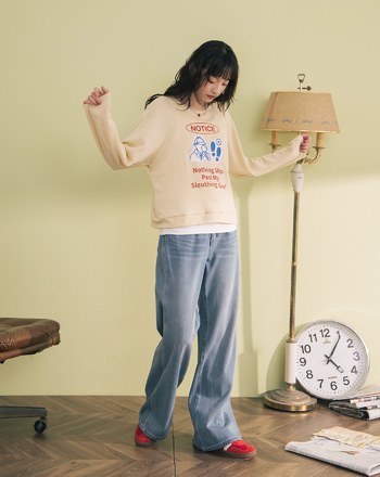 偵探圖騰印花配色拼接長袖T恤(兩色)