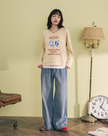 偵探圖騰印花配色拼接長袖T恤(兩色)