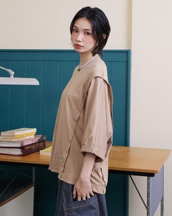 落肩立體剪接連袖上衣(兩色)