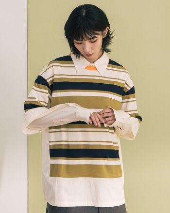 顯瘦異材質拼接條紋T恤(兩色)