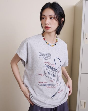 復古錄音帶連袖長版涼感上衣(兩色)