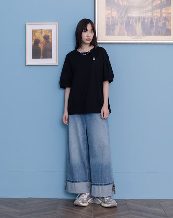 ➤gozo三次方繡花澎袖涼感T恤(三色)