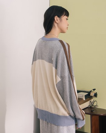 數字撞色拼接針織長袖上衣(兩色)