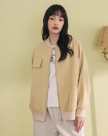 異材質拼接棒球領連袖外套(兩色)