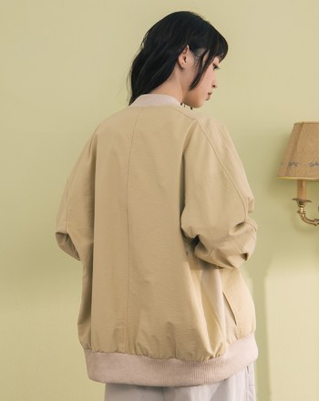 異材質拼接棒球領連袖外套(兩色)