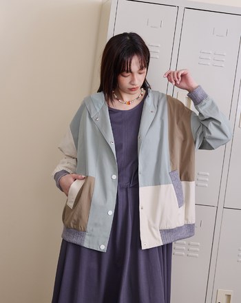 ➤色塊拼接廓型連帽外套(兩色)