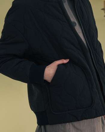 ➤發熱異材質拼接衍縫鋪棉拉鍊外套(兩色)