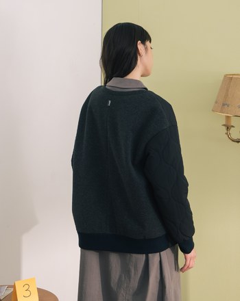 ➤發熱異材質拼接衍縫鋪棉拉鍊外套(兩色)