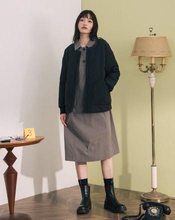 ➤發熱異材質拼接衍縫鋪棉拉鍊外套(兩色)