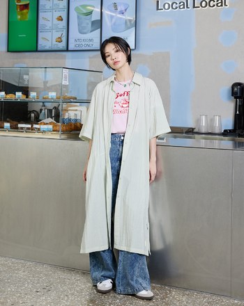 ➤咖啡杯涼感抗皺兩件式襯衫洋裝(兩色)