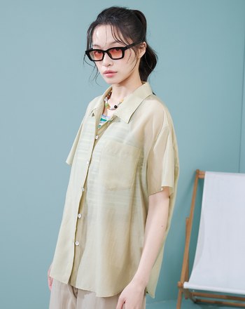 涼感天絲透膚繭型短袖襯衫(兩色)