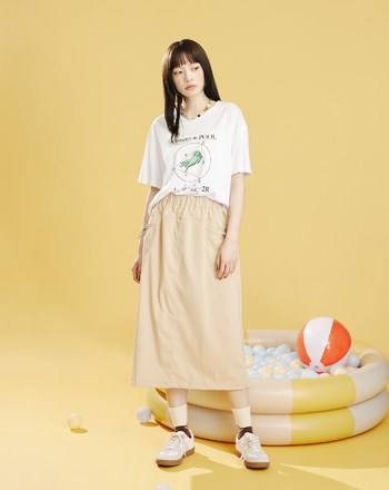 ➤許願小卡織標抽繩雙口袋長裙(兩色)