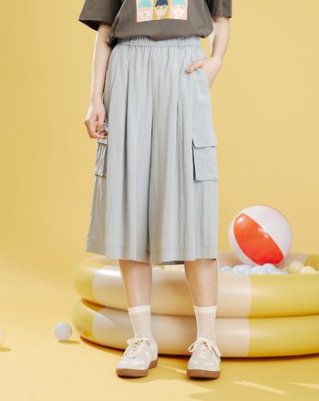 垂墜感造型口袋七分寬褲(兩色)