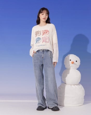 ◢3.0 零著感Q彈打褶牛仔寬褲(淺藍)