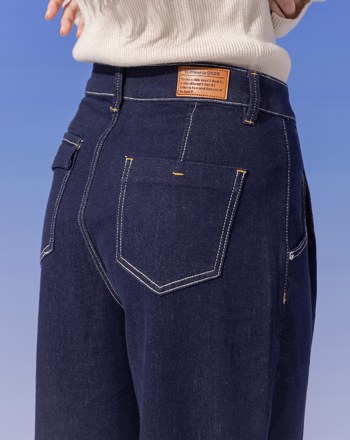 ◢3.0 零著感Q彈打褶牛仔寬褲(深藍)