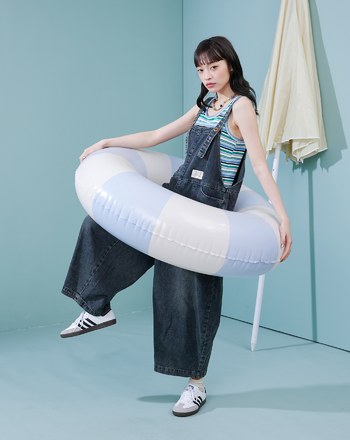 ➤復古洗舊感吊帶褲