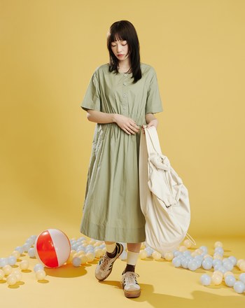 飄逸感鬆緊造型純棉洋裝(兩色)
