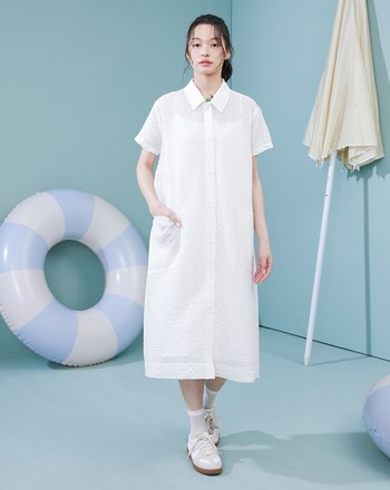 Sea you letter織紋天絲襯衫洋裝(兩色)