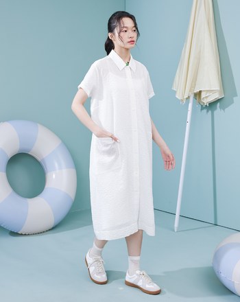 Sea you letter織紋天絲襯衫洋裝(兩色)