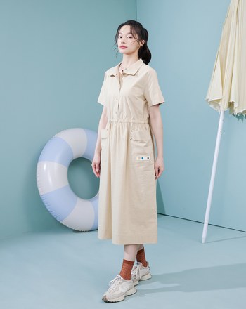 ➤顯瘦鬆緊腰頭工裝風洋裝(兩色)