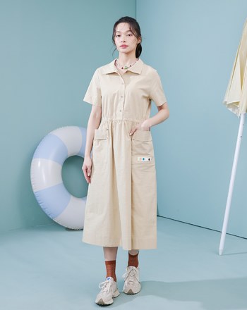 ➤顯瘦鬆緊腰頭工裝風洋裝(兩色)