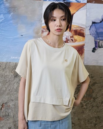 假兩件拼接連袖涼感T恤(兩色)