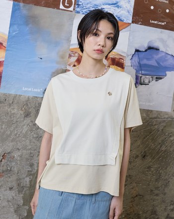 假兩件拼接連袖涼感T恤(兩色)