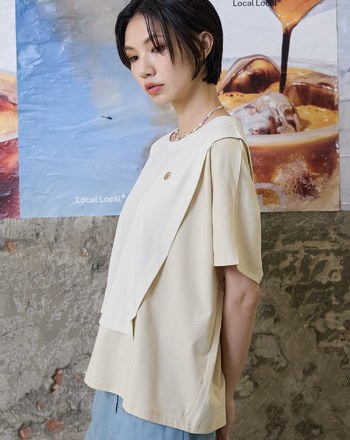 假兩件拼接連袖涼感T恤(兩色)