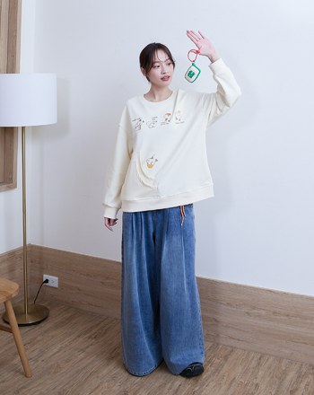 ➤LUCKY！貓貓打麻將多口袋大學T(兩色)